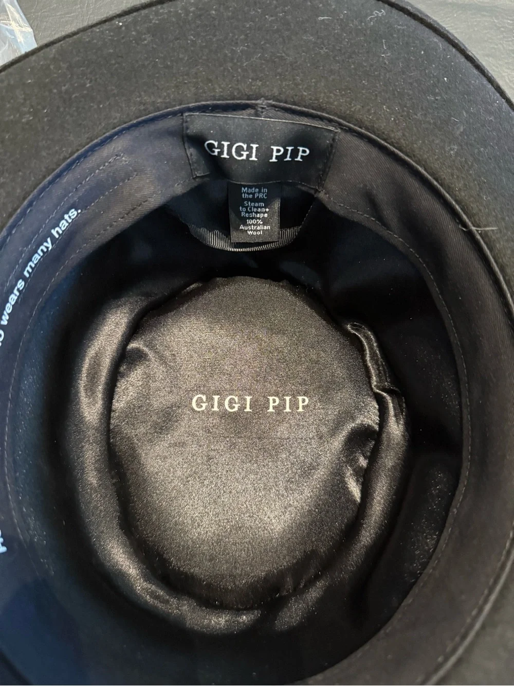 GIGI PIP Black Satin-Lined Wool Hat